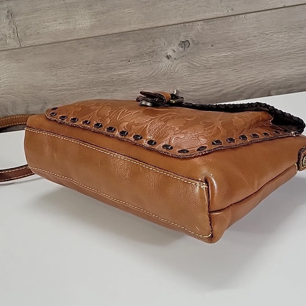 Patricia Nash Tooled Brown Leather Crossbody Bag
